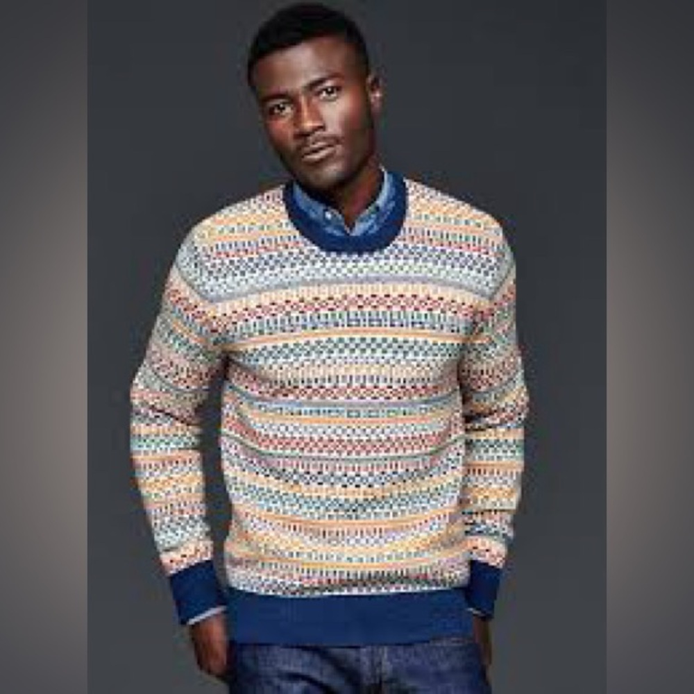 GAP fair isle stripe sweater lambswool size men’s medium